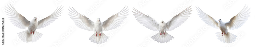 Flying white dove png cut out element set, transparent background Flying white dove png cut out element set, transparent background