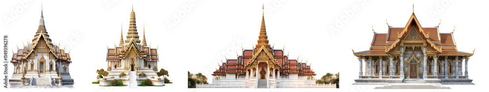 Naklejka premium Land mark Thai temple png cut out element set, transparent background