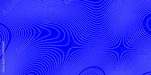 Geographic abstract curve wavy lines background, contour map relief land white line on blue background outline of landscape geodesy topographic map background, line map with seamless ornament design.