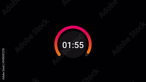 2 minutes countdown animation on black background, 2 minutes stylish timer countdown animated, two minutes timer with alpha channel.
