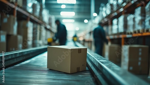 Warehouse Conveyor Belt System Moves Cardboard Boxes Efficiently Throughout the Facility