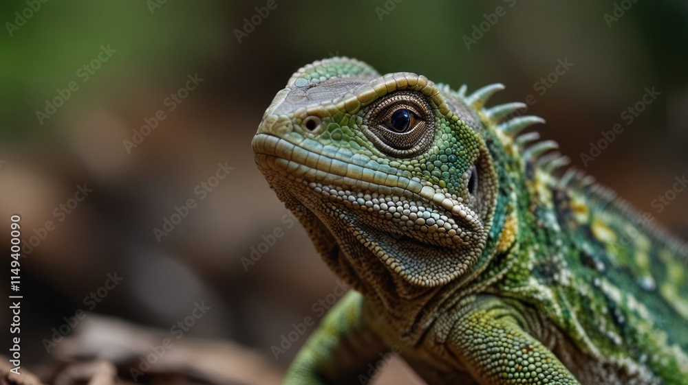 Close-up portrait of a vibrant green lizard. Close-up portrait of a vibrant green lizard.