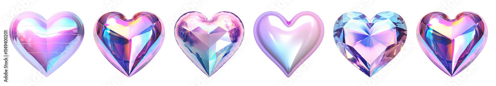 PNG 3d holographic heart, element set on transparent background PNG 3d holographic heart, element set on transparent background