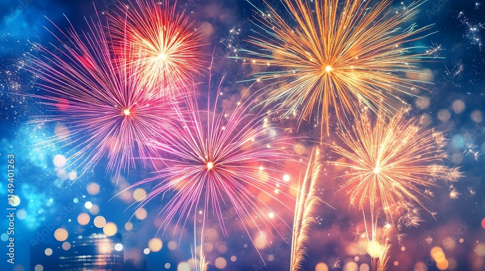 Fototapeta premium Vibrant Fireworks Display Illuminating Night Sky