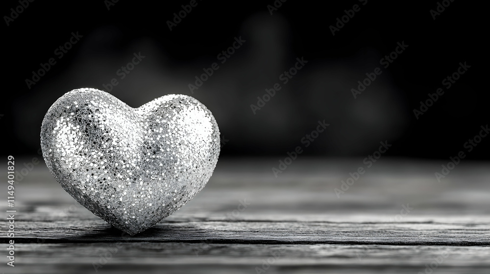 Silver Glitter Heart on Wood Realistic Image