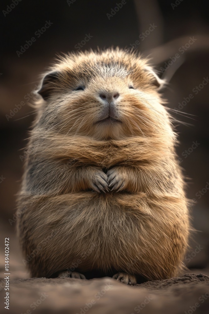 A cute, fluffy animal with a rounded body and small paws, appearing curious and endearing. A cute, fluffy animal with a rounded body and small paws, appearing curious and endearing.