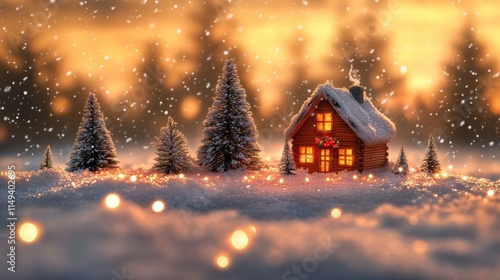 Wallpaper Mural Cozy Winter Cabin at Sunset Torontodigital.ca