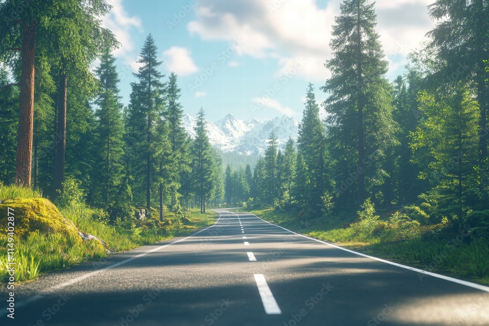 Fototapeta premium Scenic Mountain Road Through Lush Forest