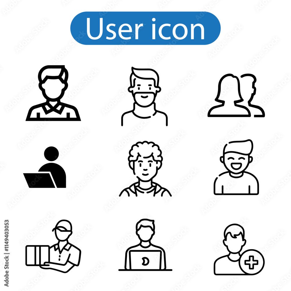 Standard User Icon Set with Men, Women, and Multiple People vector art illustration on white background.
Standard User Icon Set with Men, Women, and Multiple People vector art illustration on white background.