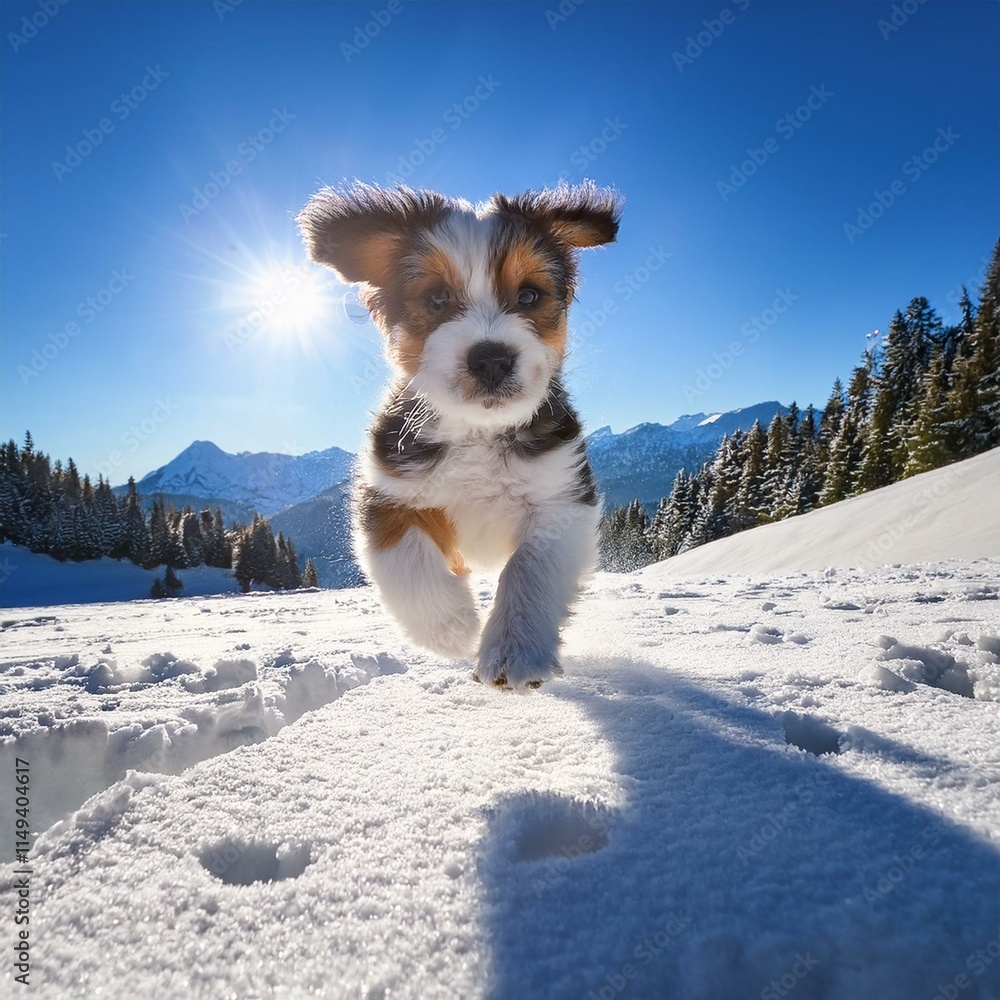 Obraz premium 雪の上ではしゃぐ犬