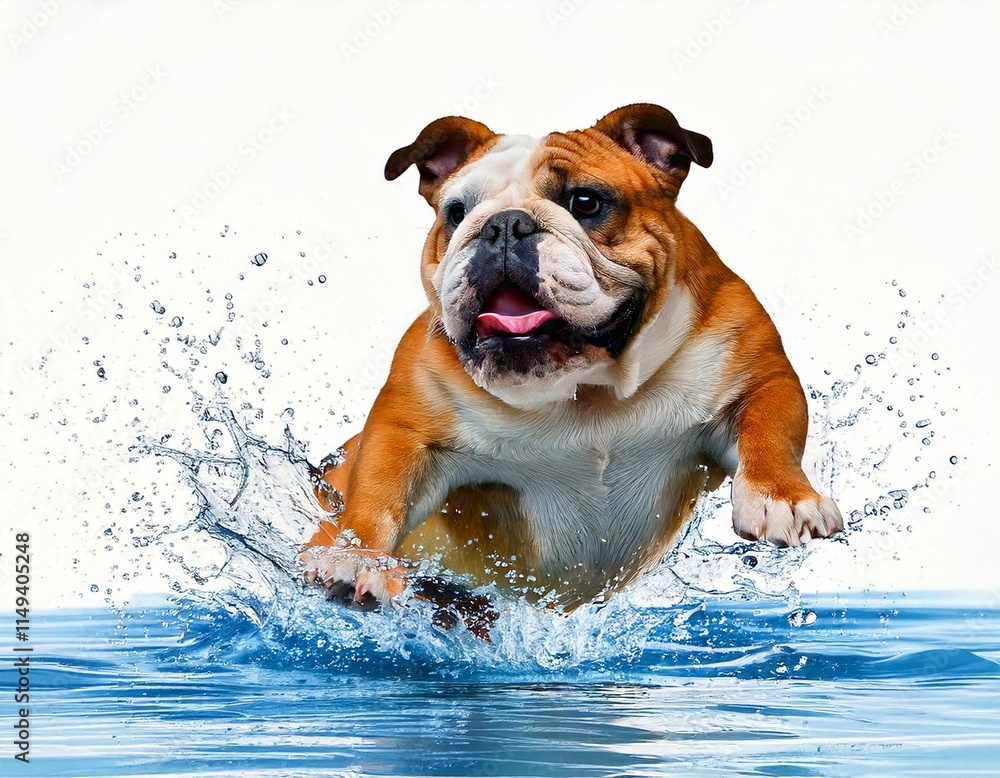 Bulldog Jumping Through Splashes Bulldog Jumping Through Splashes