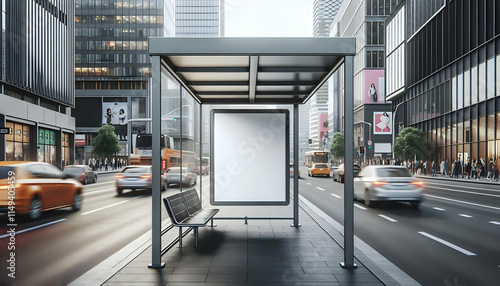 Billboard A city bus stop with two large blank ad boards integrated into the back panel The shelter has a min2