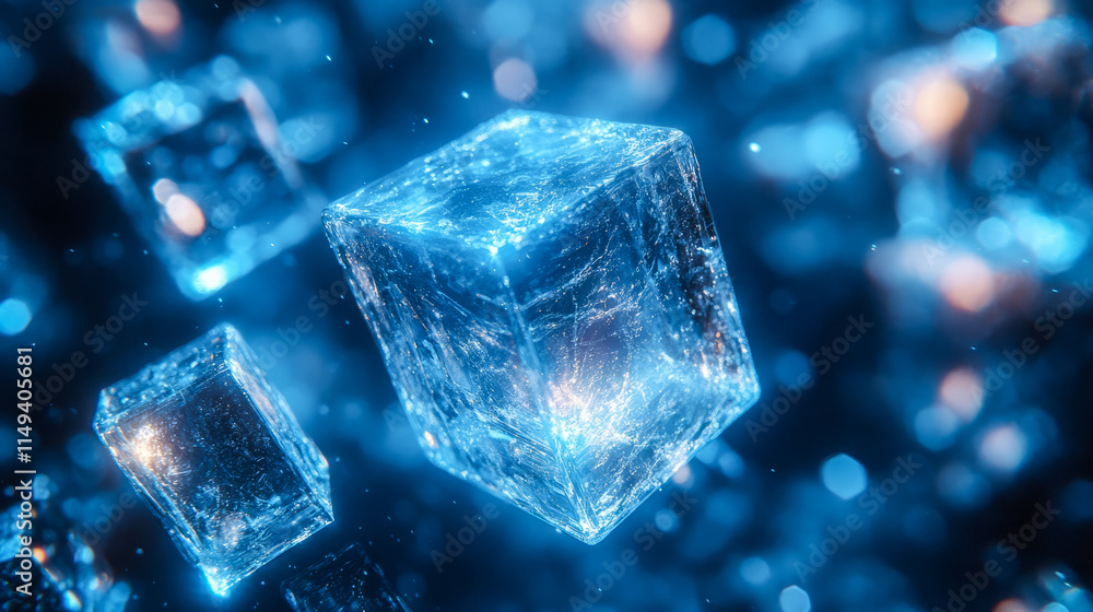 Glowing blue ice blocks in abstract digital art Glowing blue ice blocks in abstract digital art