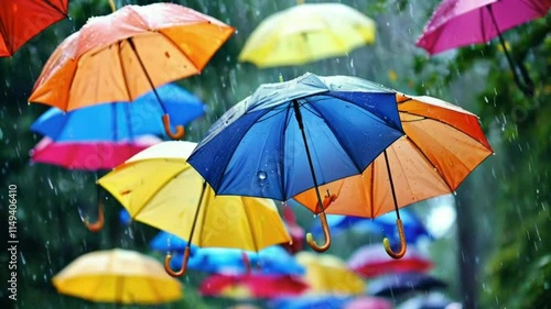 Wallpaper Mural Colorful Umbrellas Hanging in the Air Creating a Bright and Cheerful Canopy Torontodigital.ca