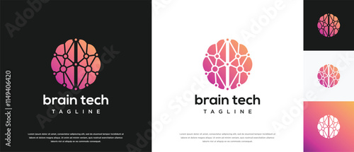 Smart brain technology logo design. Technology human brain logo template. Technology logo symbol icon photo