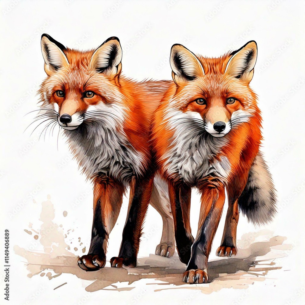 Obraz premium Elegant Red Fox Illustration on White Background