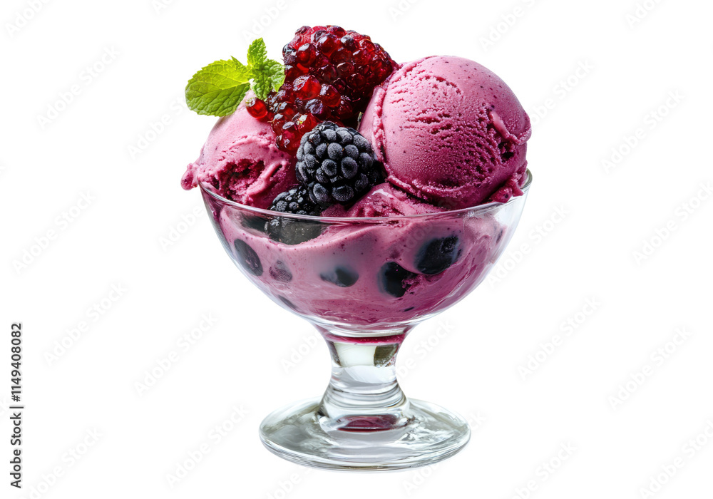 Berry ice cream in a glass bowl .Transparent background .Isolated PNG Berry ice cream in a glass bowl .Transparent background .Isolated PNG