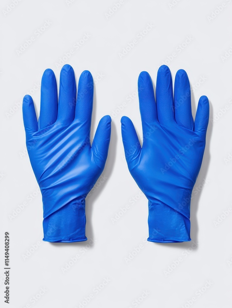 Obraz premium Protective action of blue gloves for healthcare professionals in clinical settings hygiene and safety close-up perspective