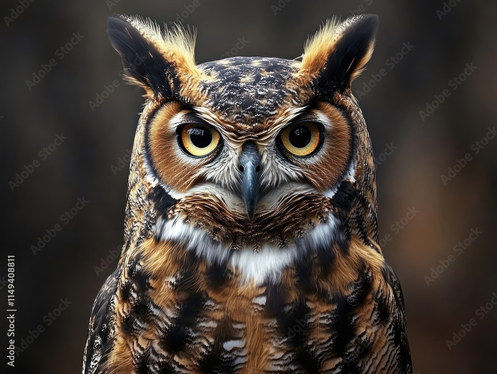 Close portrait of an owl with golden eyes. Close portrait of an owl with golden eyes.