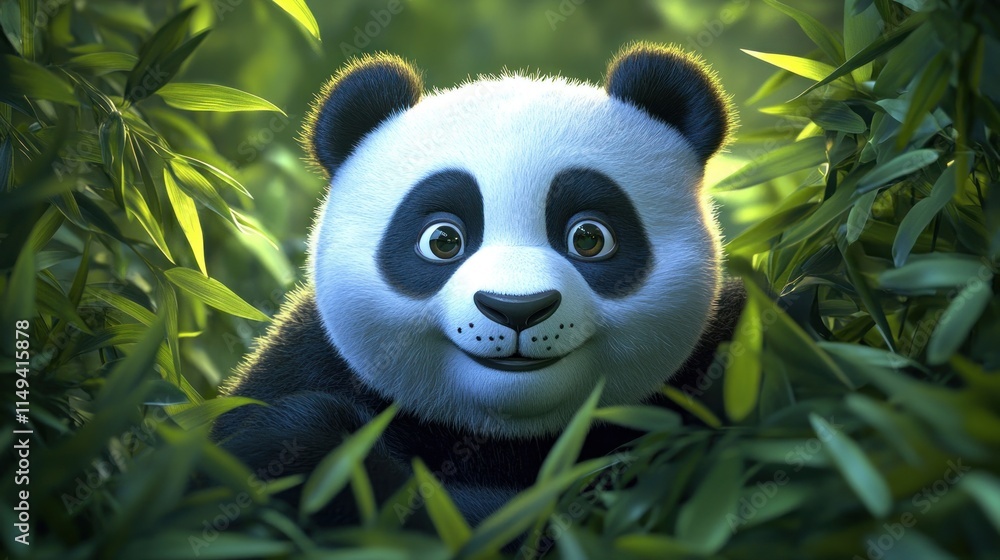 Panda face portrait in bamboo leaves. Panda face portrait in bamboo leaves.