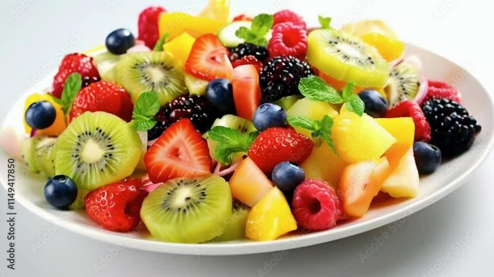 Vibrant fruit salad with a mix of tropical fruits, perfect for healthy food and summer themes. Vibrant fruit salad with a mix of tropical fruits, perfect for healthy food and summer themes.