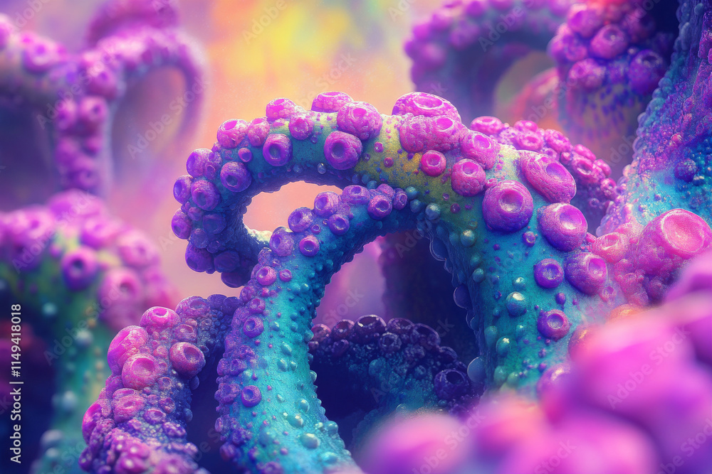 Surreal Xenophyophore Structures: Vibrant Purple and Teal 3D Render Surreal Xenophyophore Structures: Vibrant Purple and Teal 3D Render