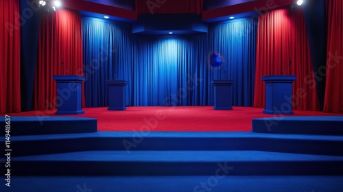 Wallpaper Mural Colorful Stage Setup for Political Debate with Red and Blue Curtains Torontodigital.ca