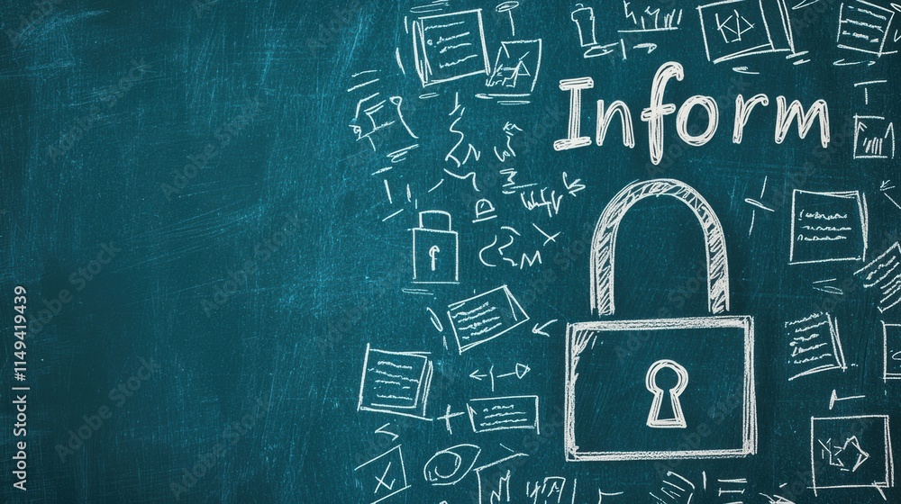 Creative Chalkboard Background Illustrating Security and Information Creative Chalkboard Background Illustrating Security and Information