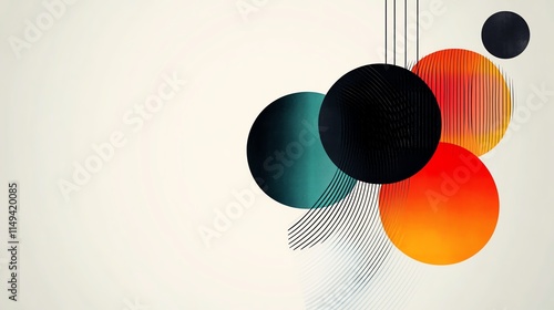 Abstract composition of pastel circles and lines, minimal graphic design photo