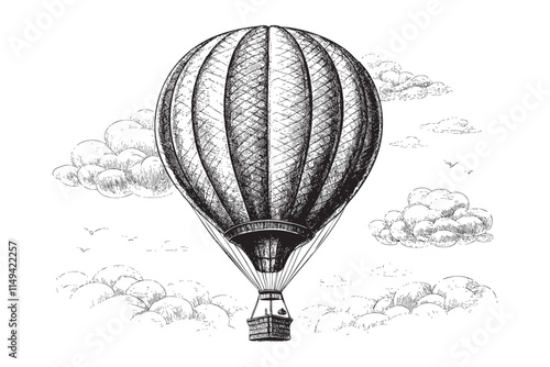hot air balloon engraving vector illustration