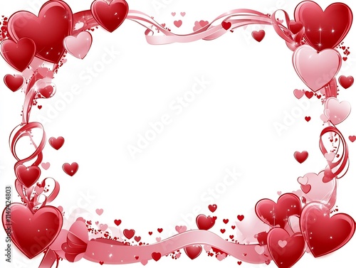 Romantic Frame with Hearts Ribbons and Love Themed Background for Presentation or Greeting Card Design