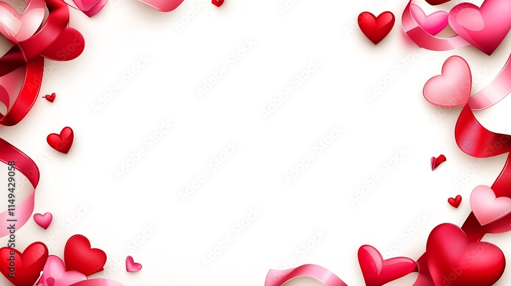 Romantic Love Themed Frame with Red and Pink Hearts and Ribbons Design Romantic Love Themed Frame with Red and Pink Hearts and Ribbons Design