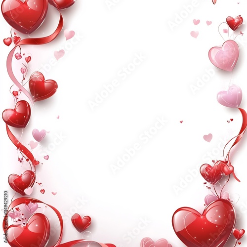 Romantic Love Themed Presentation Design with Hearts and Ribbons