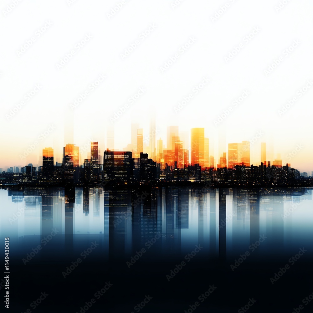 Fototapeta premium Multiple layers of a city skyline at dusk, urban complexity