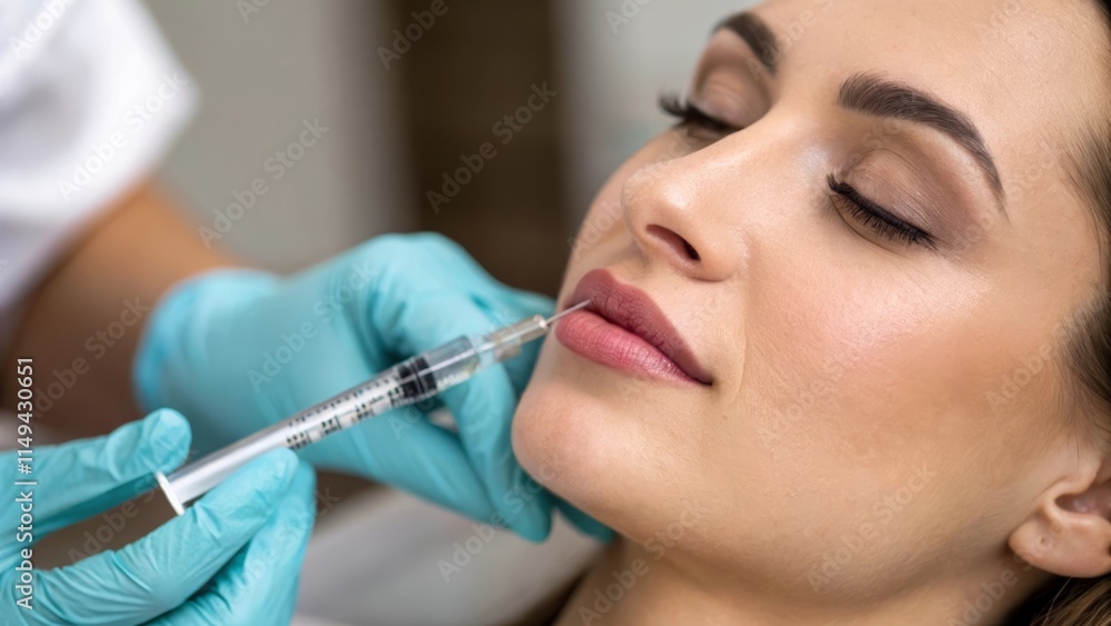 person with syringe, Botox injection in the face person with syringe, Botox injection in the face