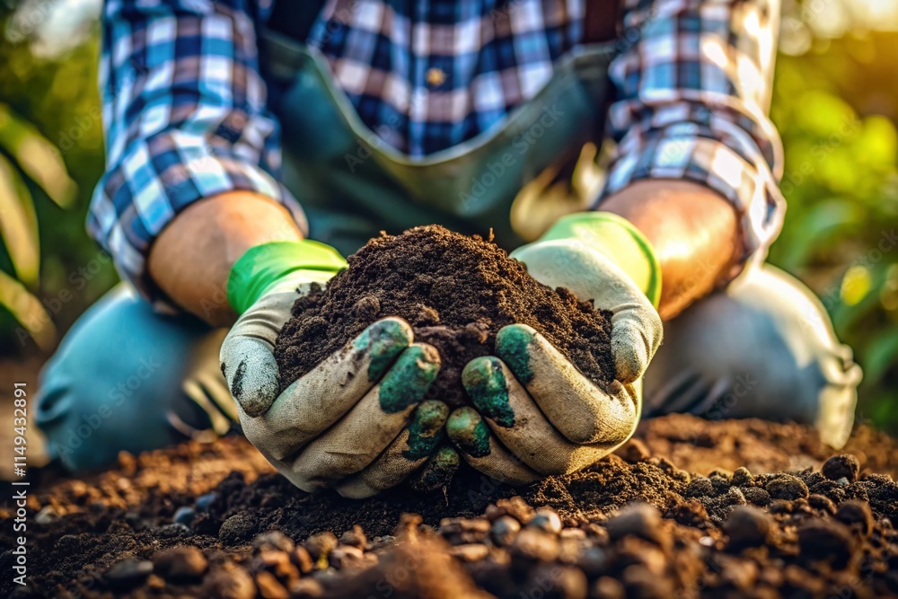 Organic Fertilizer: Hands in Gloves Applying Natural Soil Enhancer for Sustainable Agriculture Organic Fertilizer: Hands in Gloves Applying Natural Soil Enhancer for Sustainable Agriculture
