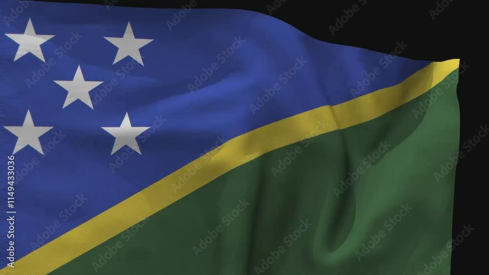 The Blue with a Yellow Diagonal Stripe and Five White Stars: The Animated Flag of the Solomon Islands with Transparent Background, High Resolution, Clean Cutout, 4K Quality with Alpha Channel The Blue with a Yellow Diagonal Stripe and Five White Stars: The Animated Flag of the Solomon Islands with Transparent Background, High Resolution, Clean Cutout, 4K Quality with Alpha Channel