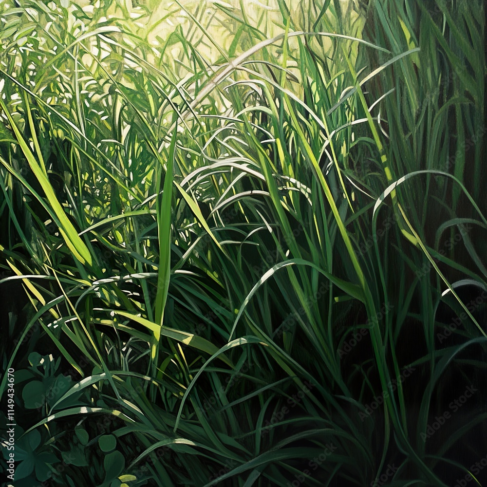 Obraz premium Vibrant Green Grass Meadow in Sunlight