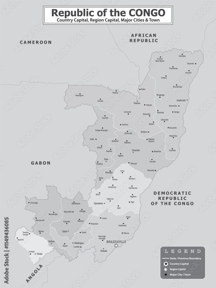 Fototapeta premium African Countries Geography Political map. Political map of country with capital, province or state capital, major cities and town.