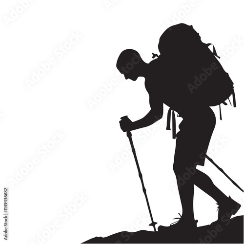 Hiking man Silhouettes. hiker with rucksacks and backpack silhouette.