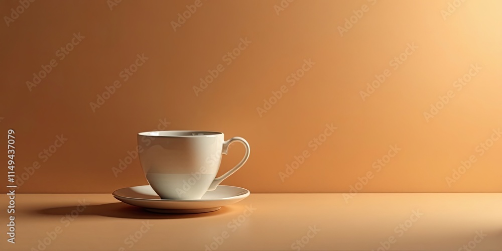 A solitary porcelain teacup, elegantly poised on a matching saucer, rests against a warm, subtly illuminated ochre backdrop. A solitary porcelain teacup, elegantly poised on a matching saucer, rests against a warm, subtly illuminated ochre backdrop.
