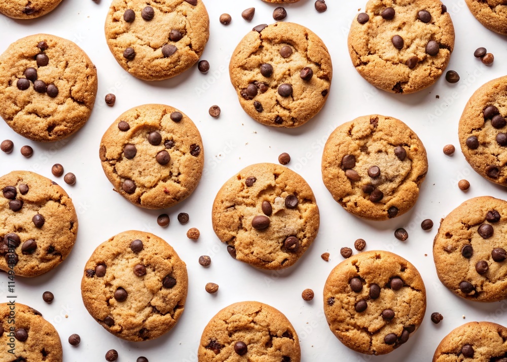 Overhead Flat Lay Chocolate Chip Cookies, Delicious Homemade Baked Goods, Sweet Treat Photography Overhead Flat Lay Chocolate Chip Cookies, Delicious Homemade Baked Goods, Sweet Treat Photography