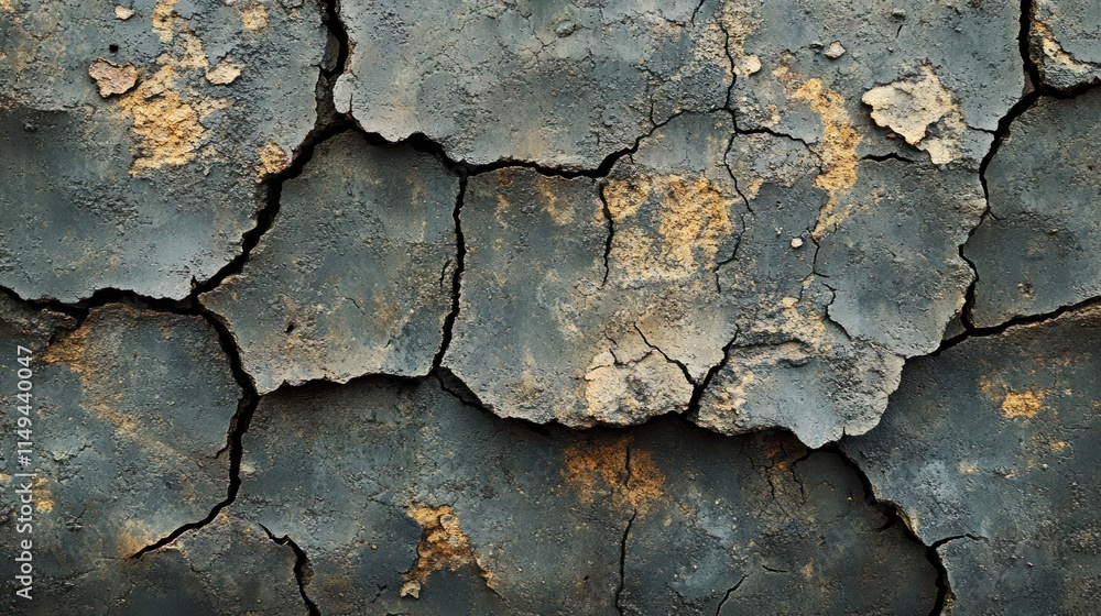 Cracked, dark surface; aged, textured, earth tones. Cracked, dark surface; aged, textured, earth tones.