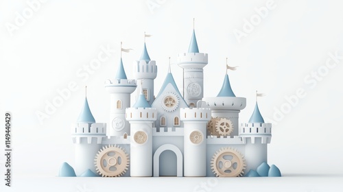 Whimsical castle design fantasy realm digital art minimalist environment front view imagination and creativity