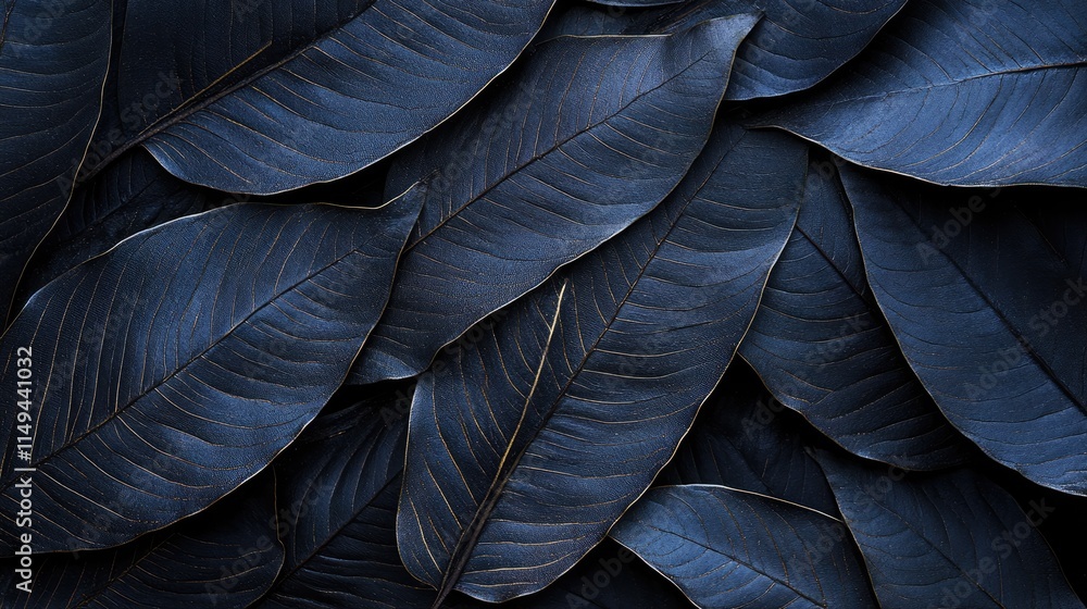 Obraz premium Textures of abstract black leaves for tropical leaf background. Flat lay, dark nature concept, tropical leaf