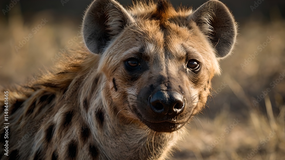 Serene Spotted Hyena Portrait in Golden Savanna Light Serene Spotted Hyena Portrait in Golden Savanna Light