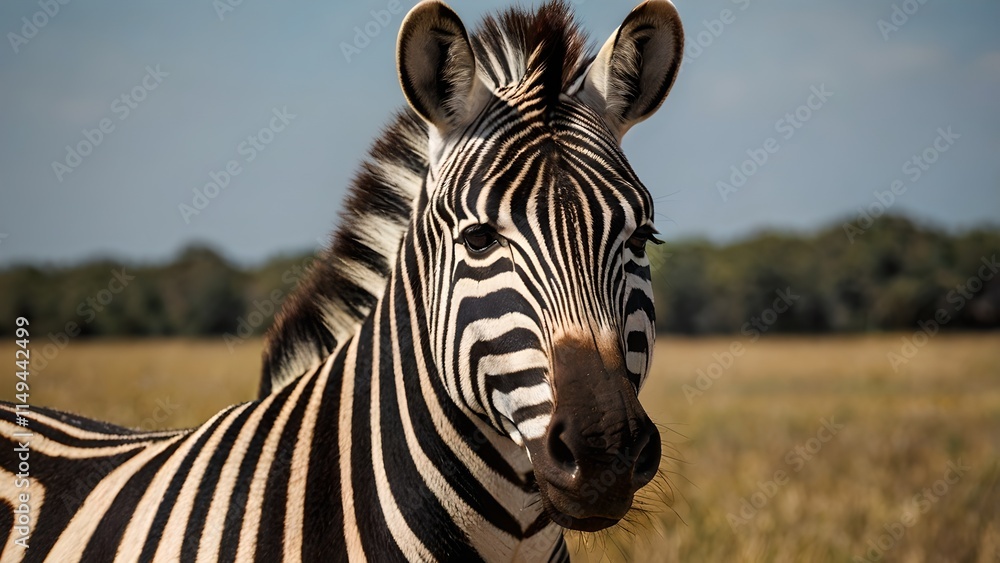 Majestic Zebra Portrait in African Savanna Majestic Zebra Portrait in African Savanna