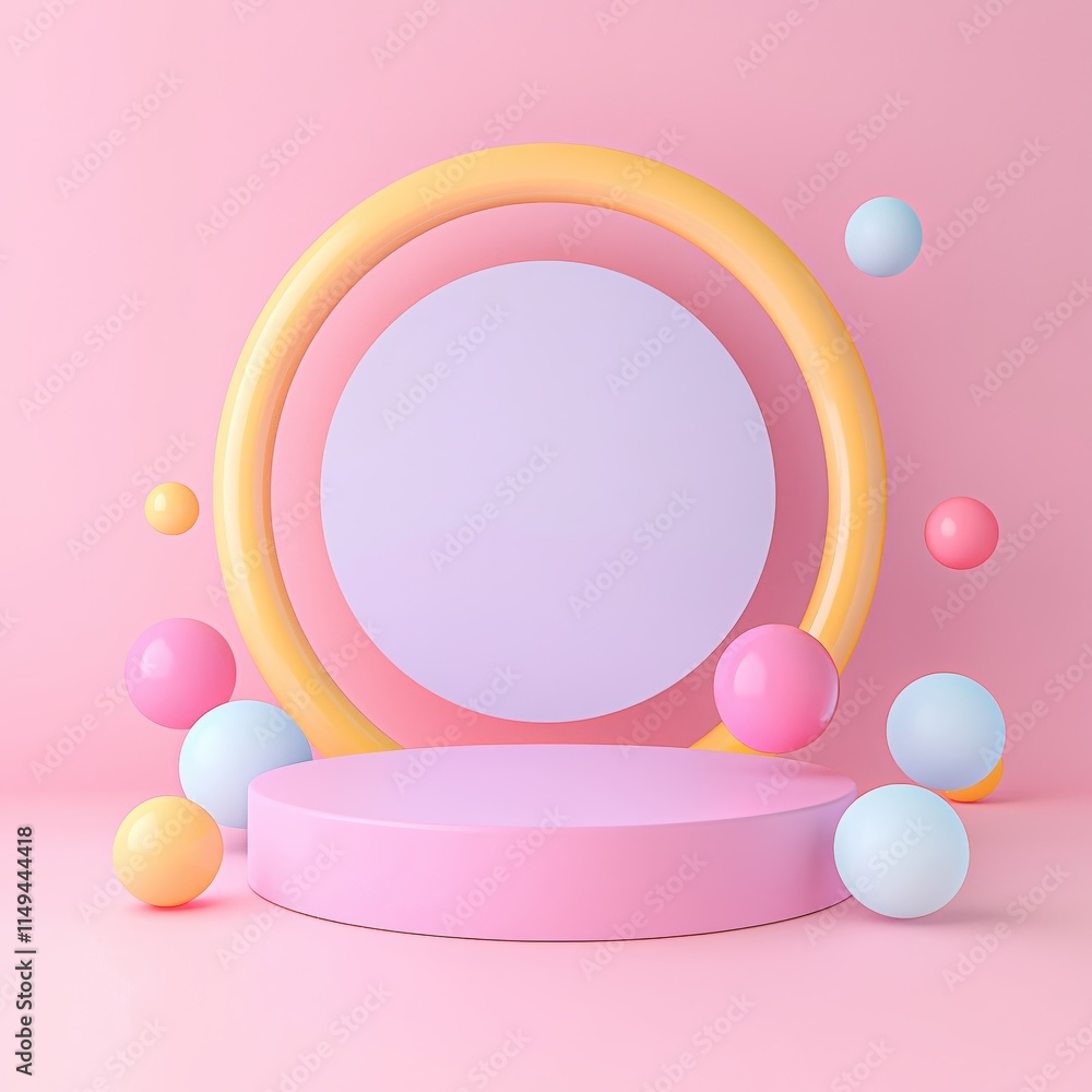 Soft Pastel Background with Geometric Shapes and Round Platforms in a Creative Setting Soft Pastel Background with Geometric Shapes and Round Platforms in a Creative Setting
