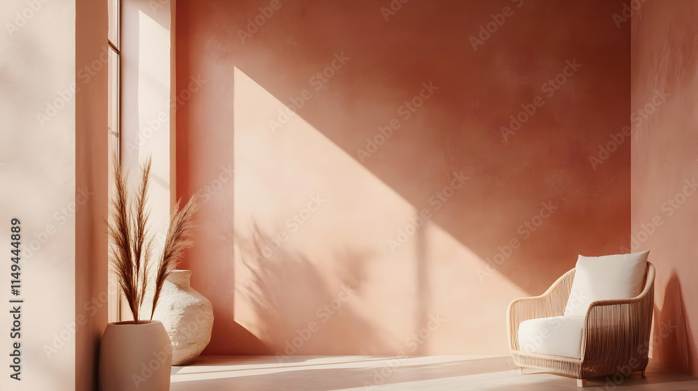 Fototapeta premium A serene interior with warm tones, natural light, and minimalist decor.