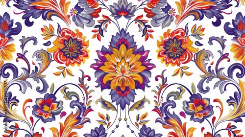 Vibrant Thai Pattern with Floral Motifs